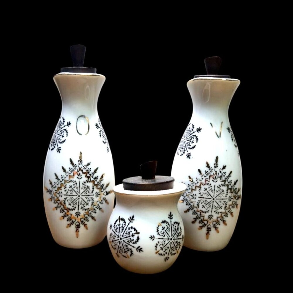 Vintage Atomic Cruet Set Oil Vinegar toothpick Jar Mcm - Picture 2 of 11